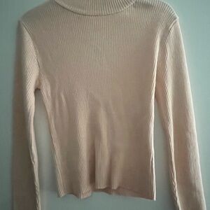 Cream Ribbed Turtleneck Sweater